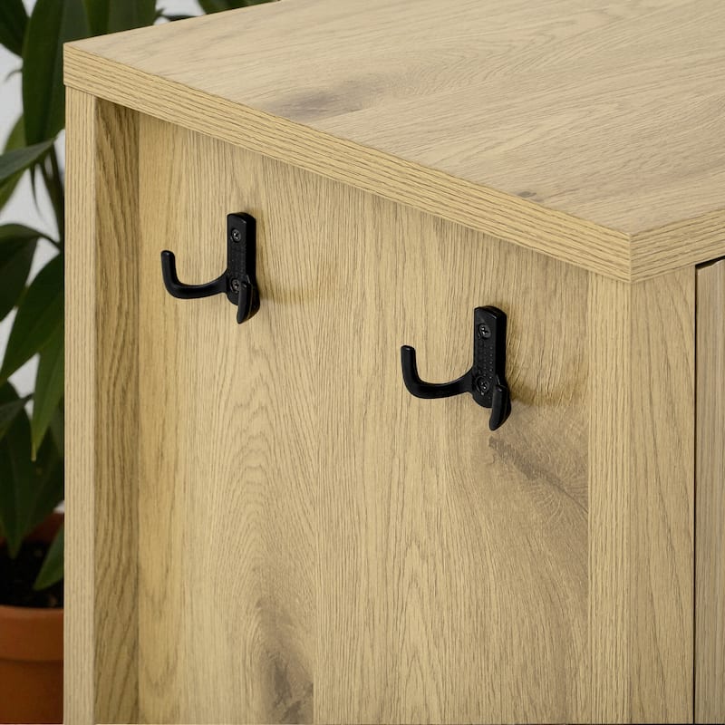 Modern Wave-Pattern Sideboard with 3 Drawers, Buffet Cabinet with Hooks & Center Leg for Living Room or Entryway