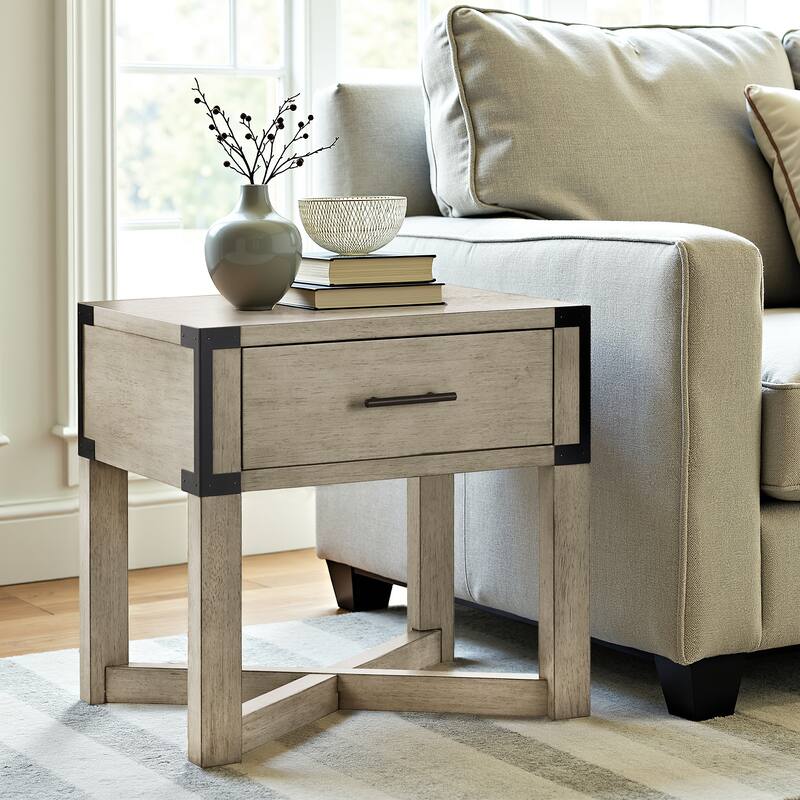 Mendocino Wood Finish X-Base End Table with Drawer by iNSPIRE Q Classic