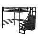 preview thumbnail 14 of 12, Full Size Metal Loft Bed with Desk, Storage Staircase and Small Wardrobe, Storage Stairs Can Be Installed Left & Right