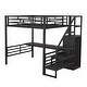preview thumbnail 1 of 18, Full Size Metal Loft Bed with Desk, Storage Staircase and Small Wardrobe Black