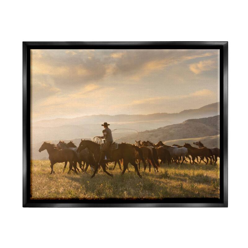 Stupell Cowboy in Rural Landscape Framed Floater Canvas Wall Art Design by PBurchettePhoto - 31 x 25 - Black