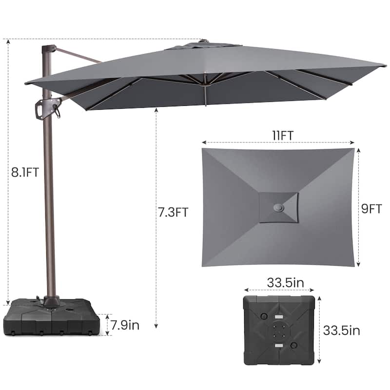 11 x 9 FT Outdoor Patio Offset Cantilever Umbrella with Base