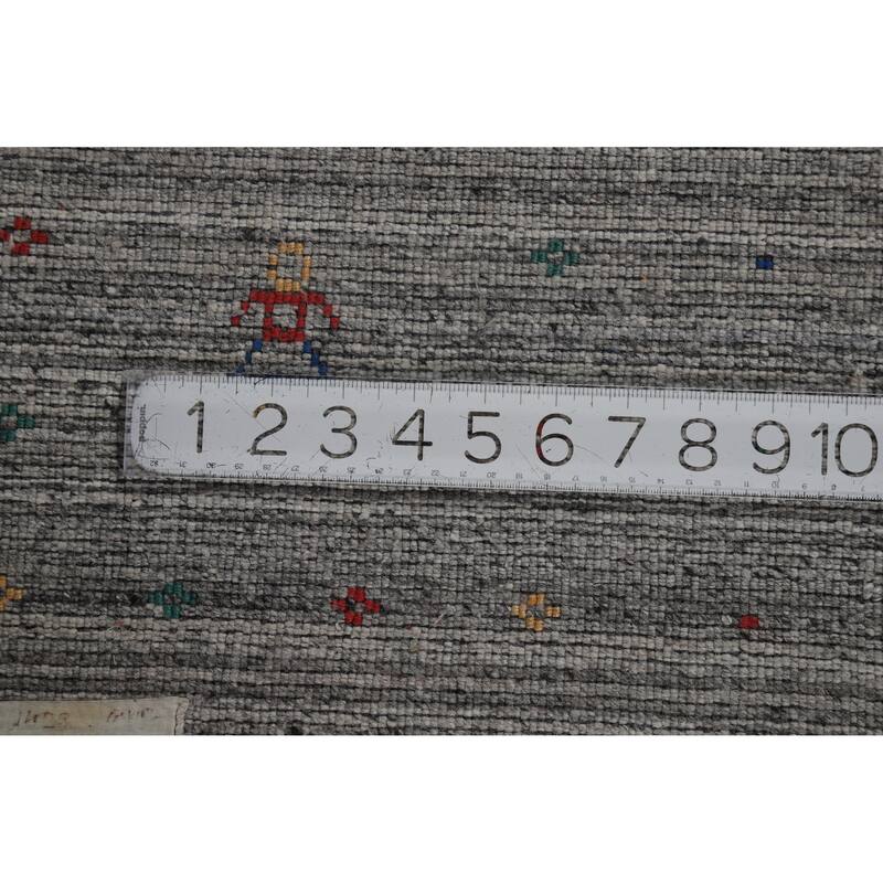 Hand Knotted Oriental 100% Wool Carpet Tribal Stripe Greys & Charcoal Gabbeh Area Rug - 9' 10'' X 8' 1''