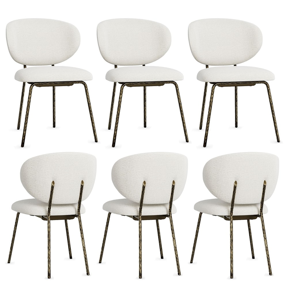 White Velvet Dining Chairs with Hammered Finish Metal Legs