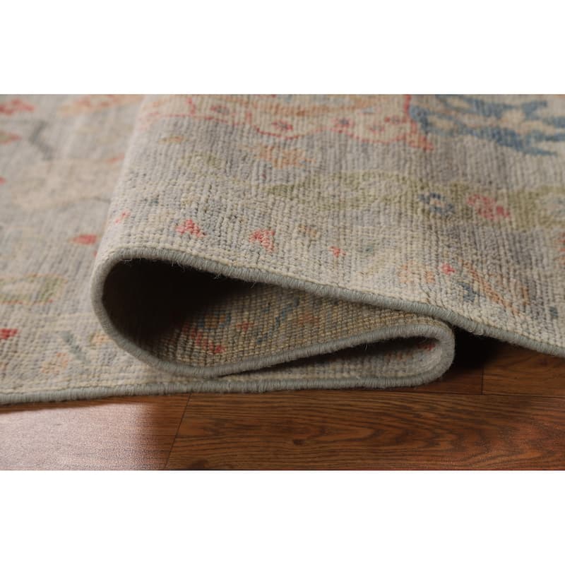 Hand Knotted Oriental 100% Wool Carpet Transitional All-Over Greys & Charcoal Oushak Runner Rug - 6' 4'' X 1' 10''
