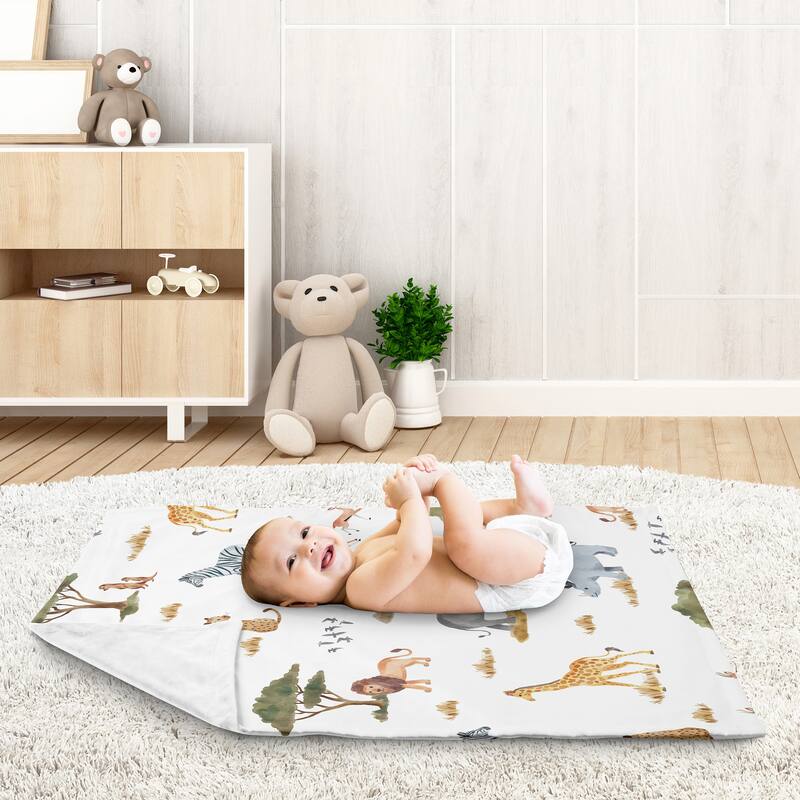 Jungle Animals Baby Receiving Security Swaddle Blanket Green Grey Black and White Safari Elephant Giraffe Lion Leopard Cheetah