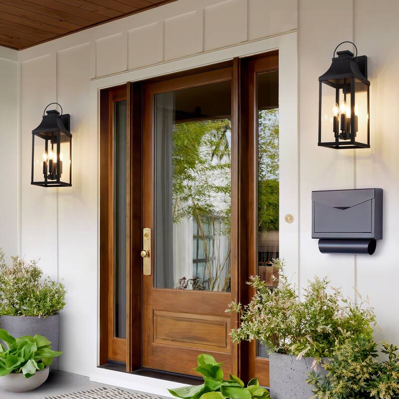 4-light Outdoor Wall Light With Matte-black Lantern & Clear Glass