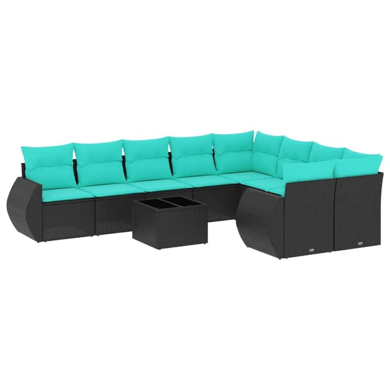 vidaXL 9/10 Piece Patio Sofa Set with Cushions Gray/Brown/Black Poly Rattan - 24.4" x 24.4" x 27.2"
