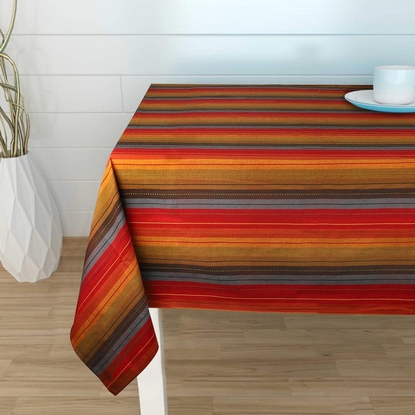 Cuisine Stripes Red Multi Color Table Cloth - 100% Cotton. Opens flyout.