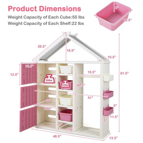 Kids Costume Storage Closet Pretend Dresser Wardrobe with Storage Bins