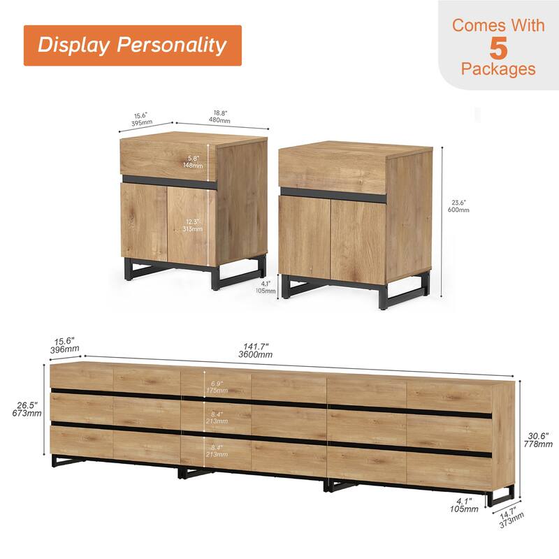 3-Piece Dresser And Nightstand Set,Dresser With 18 Drawers, 2 Nightstand for Bedroom, Bedroom Furniture Set