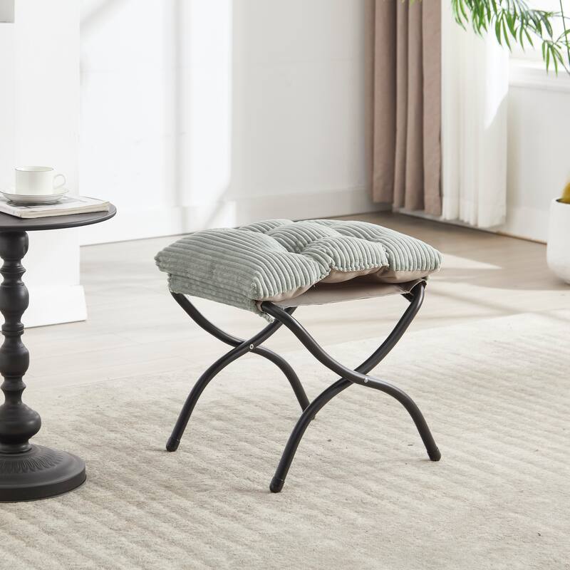 Cotton Lazy Chair with Ottoman, Modern Lounge Accent Chair with Armrests, Side Pocket, and Sturdy Steel Frame