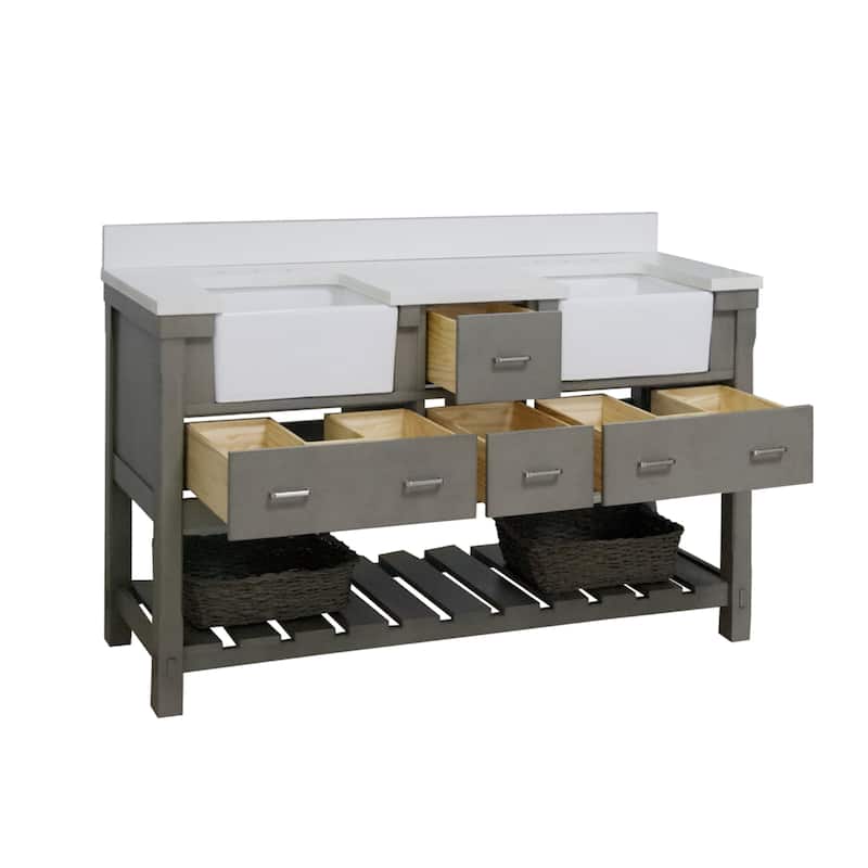 KitchenBathCollection Charlotte 72" Double Farmhouse Vanity with Quartz Top
