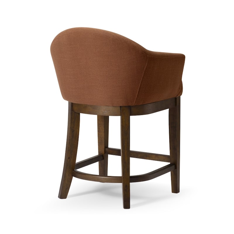 HomeRoots 36" Bone and Brown Fabric and Solid Wood Counter Height Swivel Bar Chair