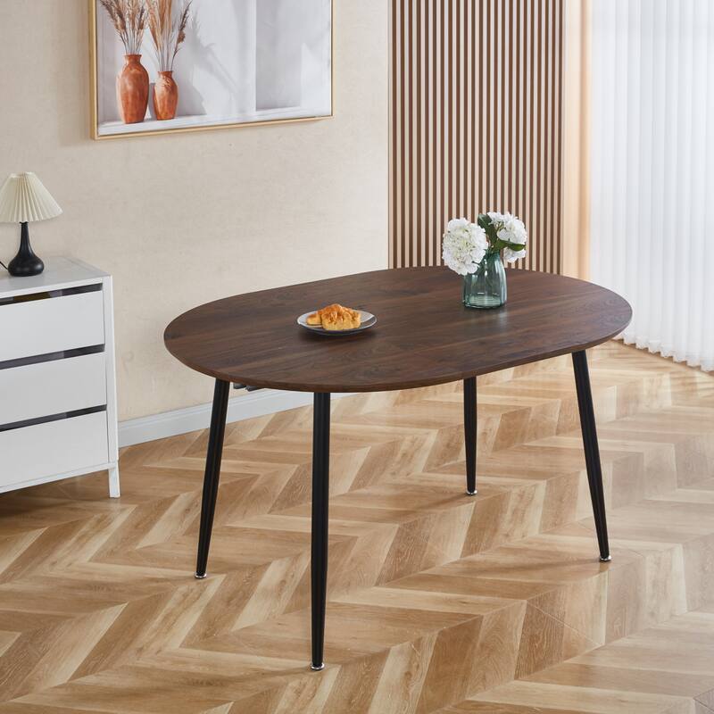Extensible Oval Dining Table for 4-6 Person, Multi-functional Office Dining Table, Kitchen Table with MDF Top & Metal legs