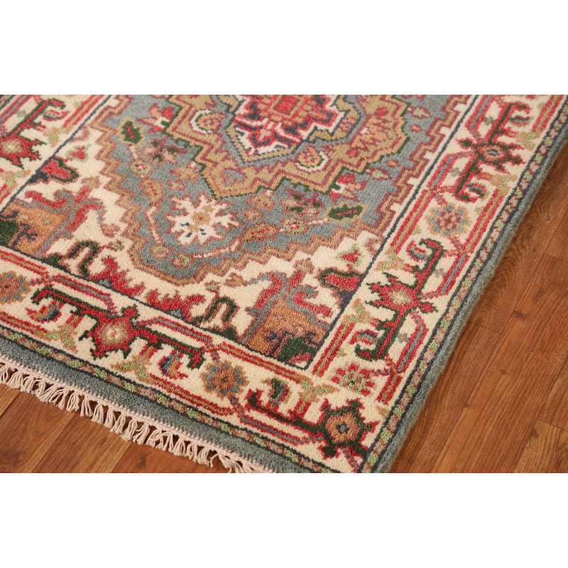 Geometric Heriz Serapi Indian Runner Rug Hand-Knotted Wool Carpet - 2'7" x 10'1"