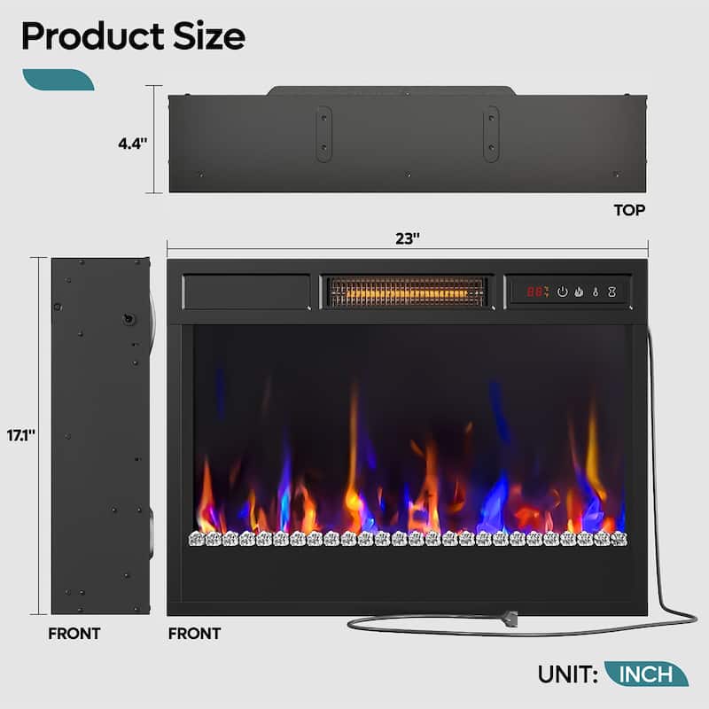 23 inch Electric Fireplace Heater Insert with Remote Control (1000-1500W) - 23 inch