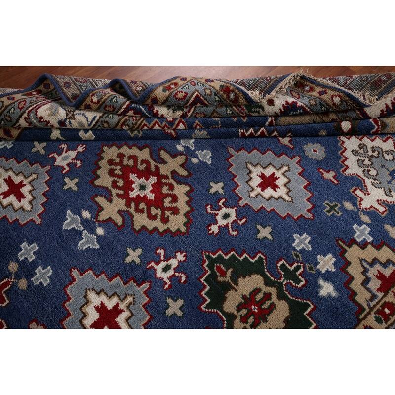 Blue Kazak Area Rug Hand-Knotted Wool Carpet - 8'1" x 9'11"