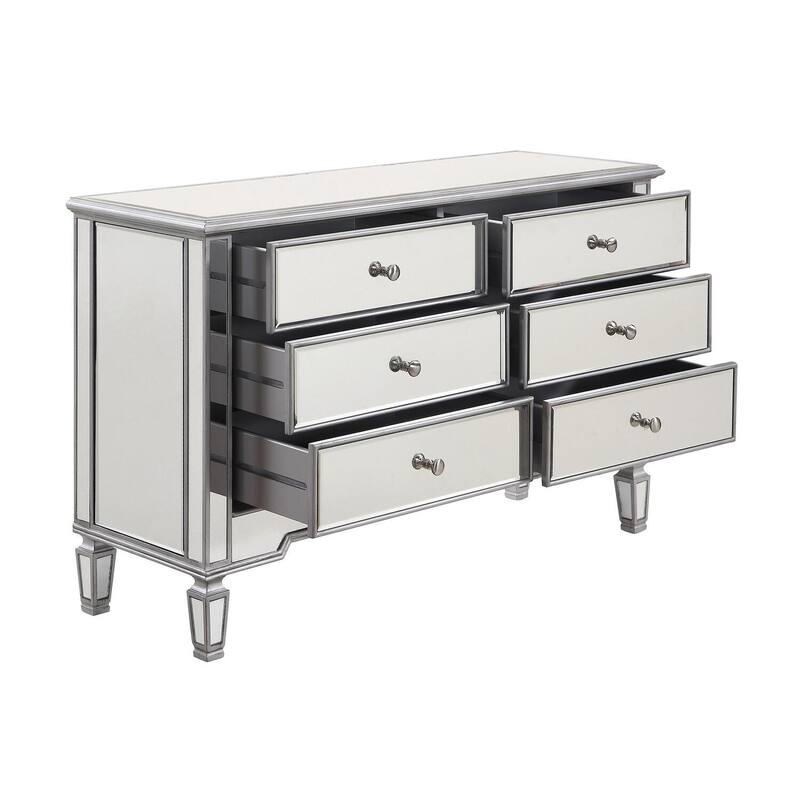6-Drawer Dresser Silver Paint - 48" Wide Modern Storage Chest for Bedroom Living Room