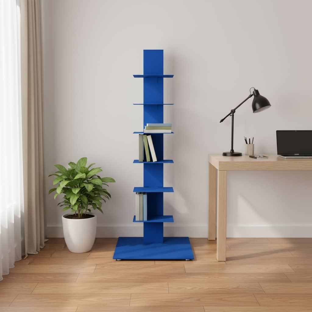 HomeRoots 38" Blue Metal Six Shelf Modern Tower Bookcase