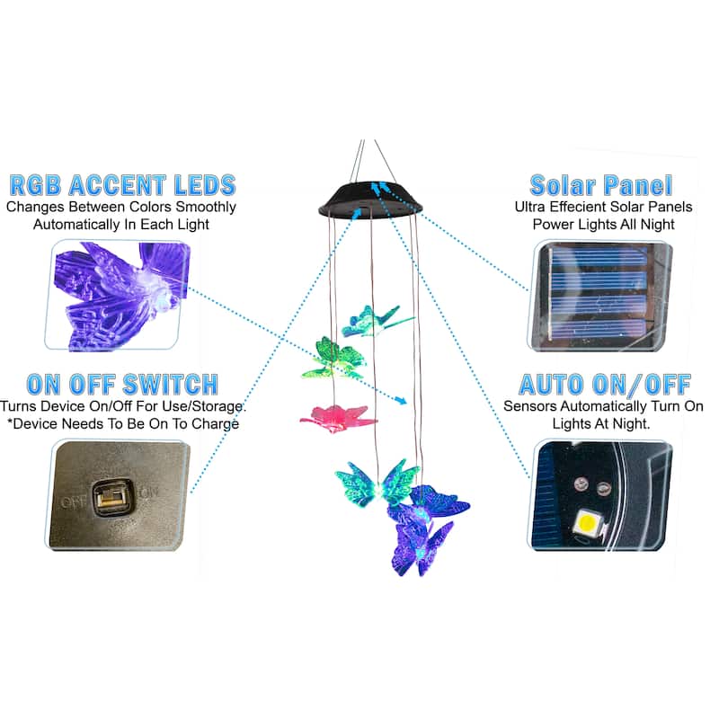 Solar Wind Chimes Butterfly Solar Lights and LED Wind Chimes RGB Color Changing