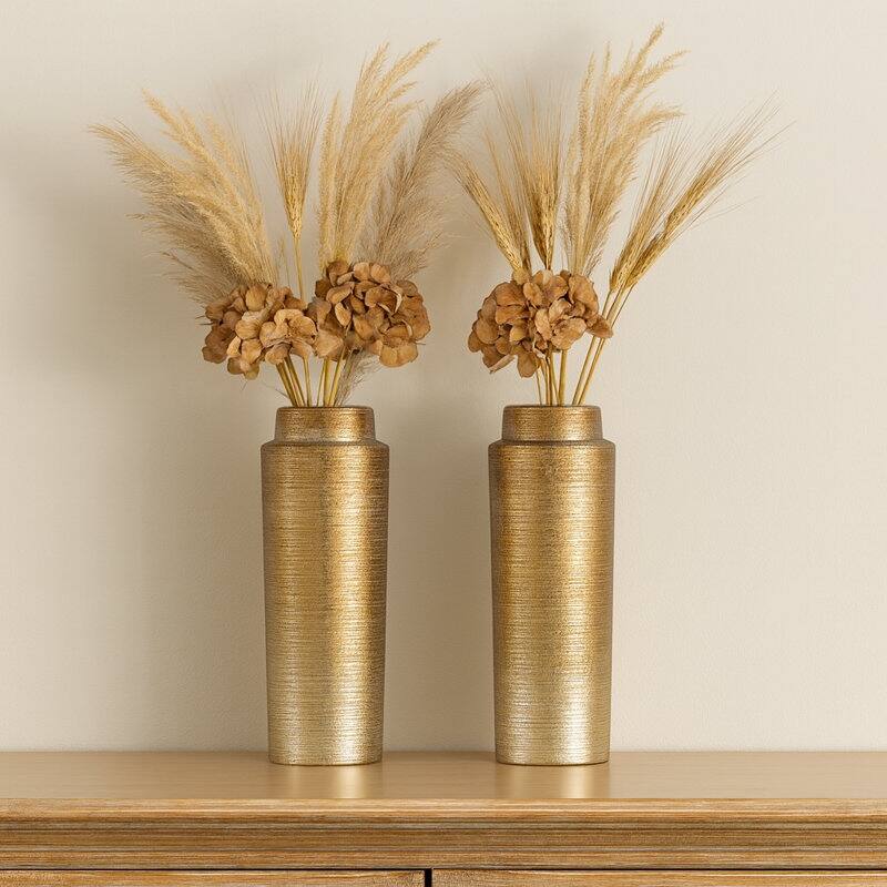 Acroma 12.9" Ceramic Floor Vase 2-set Decoration For Home Office Decor. - Gold.
