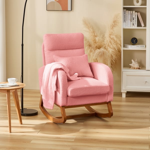 slide 2 of 7, EROMMY Rocking Chair Indoor, Glider Chair with Pillow and Blanket, Living Room, Bedroom & Baby Room, Pink/ Beige/Gray Highchair - Pink