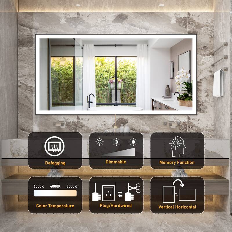 Wall Mounted Bathroom Heavy Duty Framed LED Mirror With bright light And And Memory Function