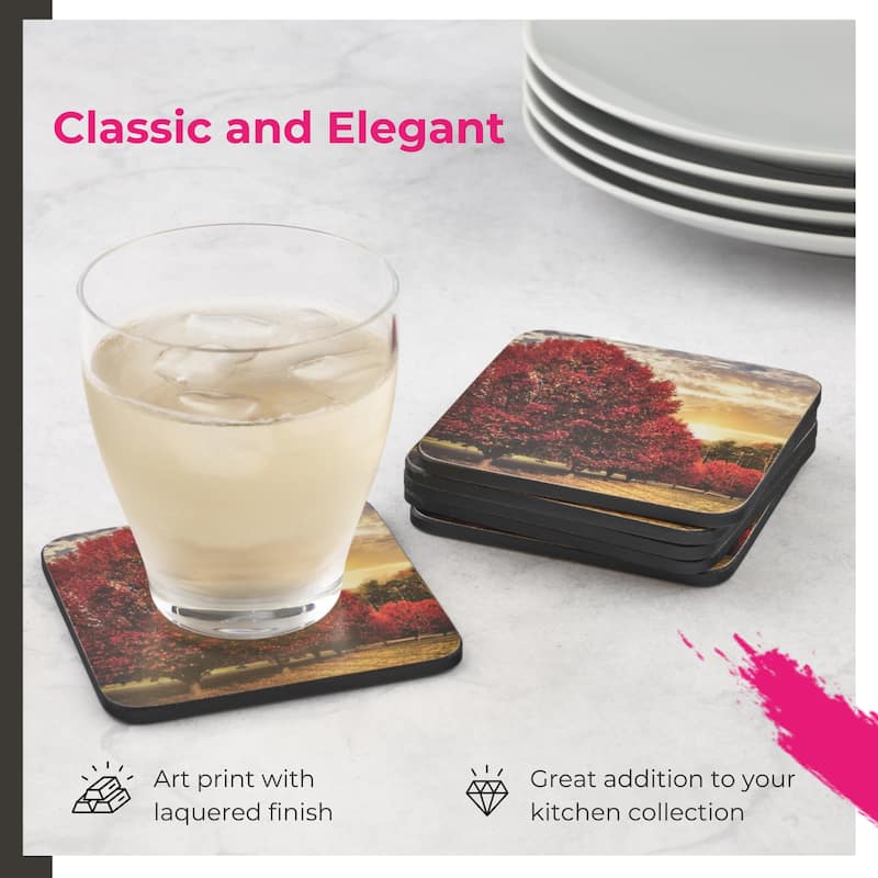 Pimpernel Set of 6 Crimson Trees Coasters - 4 Inches Sq.