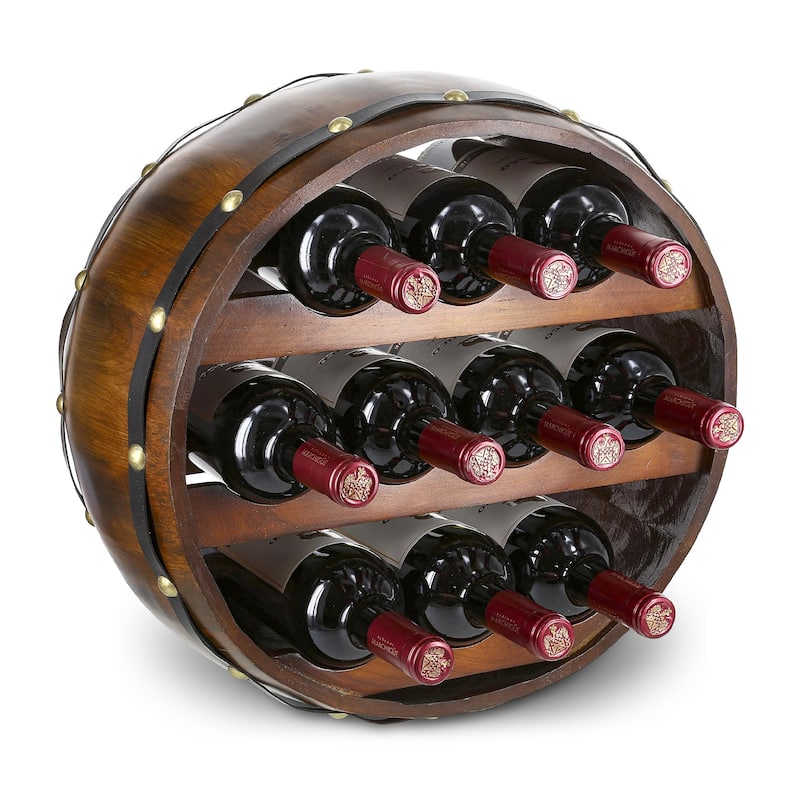 CoTa Global Barrell Wine Rack - Natural Wood Industrial Wall Mounted - 16″Lx16″Wx8″H - Vintage