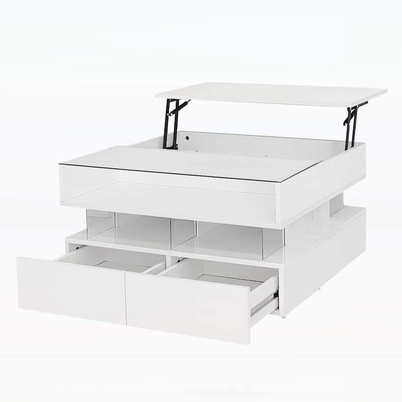 Lift-Top Coffee Table with 2 Drawers,Modern Square Design