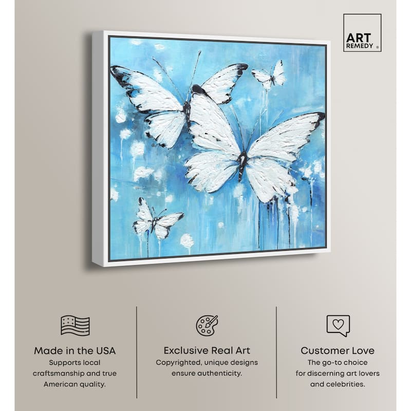 Art Remedy Textured Blue Butterflies Framed Butterfly 1 Piece Canvas Wall Art