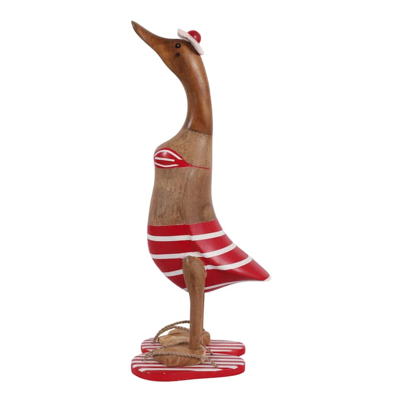 Decorative Wooden Bikini Duck Figurine Sculpture - 16.0"