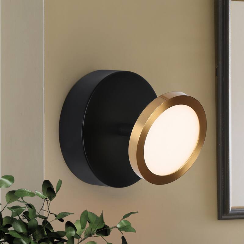 Modern Contemporary 1-Light LED Black Gold Wall Sconces Lighting Mini Bathroom Vanity Lights - 4.7" L x 4" W x 4.7" H