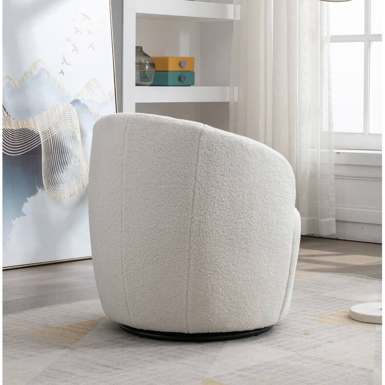 Swivel Barrel Chair,Teddy Fabric Upholstered Modern Round Accent Arm Chairs