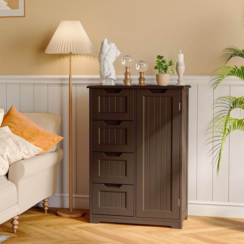 33" Kitchen Pantry Storage Cabinet , Freestanding Wooden Bathroom Storage Cabinet with 4 Drawers for Kitchen and Dining Room