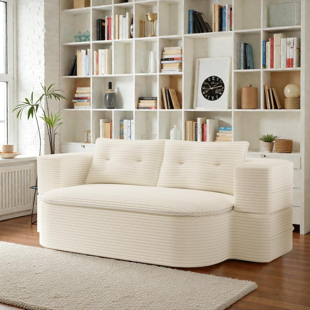 78.7 Inch Convertible Floor Sofa Bed, Plush Corduroy Sleeper Couch with Blanket and 2 Pillows, Deep Seat