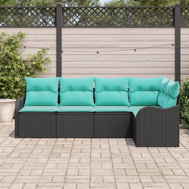 vidaXL 5 Garden Sofa Set with Cushions Black Poly Rattan - 91.5 x 48.2 x 27.2