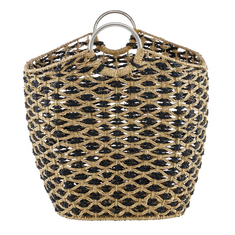 Brown Seagrass Handmade Decorative and Functional Storage Basket with Handles