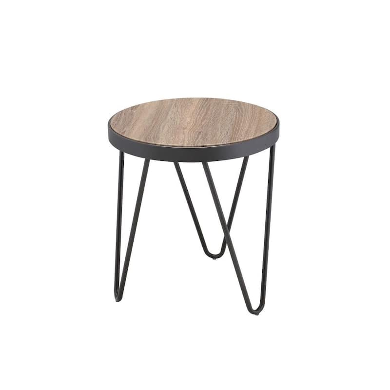 18" Round End Table with Black Iron Base and Brown Wood Top Rustic Accent for Living Room - 16.73”L x 16.73”W x 18.11”H - Brown, Black