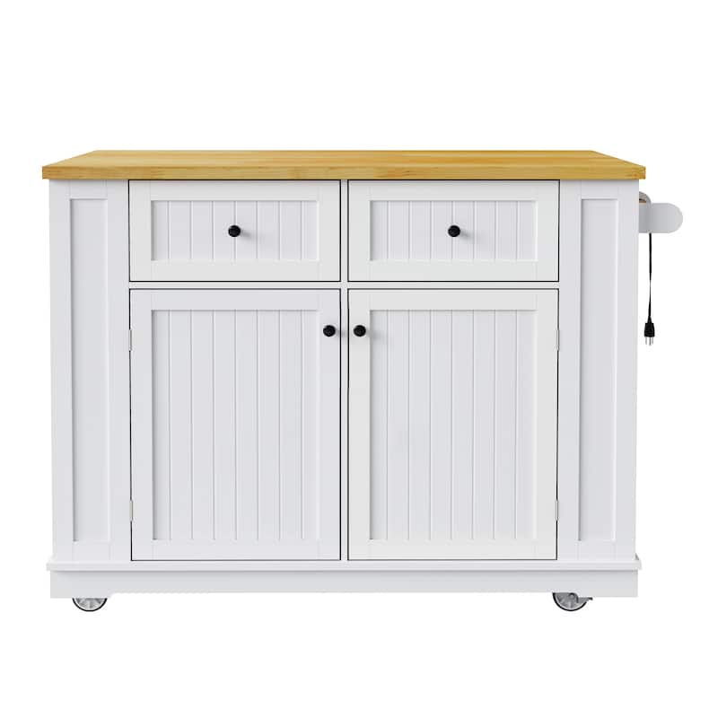 Kitchen Island with Storage and Drop Leaf, 48'' Large Rolling Kitchen Island Cart on Wheels, Portable Mobile Islands Wood Table