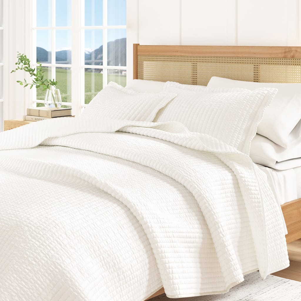 Linery & Co. Detailed Channel Stitch Microfiber Quilt Set With Shams.