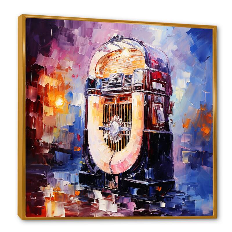 Designart "Cubist Jukebox Harmonies III" Jukeboxes Yellow Wall Decor - Modern Hallway Framed Wall Art Decor