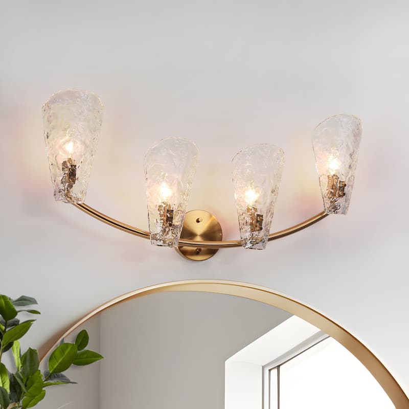 Fenro Modern 3-Light Gold Bathroom Vanity Light Textured Glass Wall Sconce