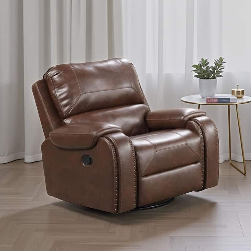Teli Manual Swivel Glider Recliner Chair, Dark Brown Faux Leather