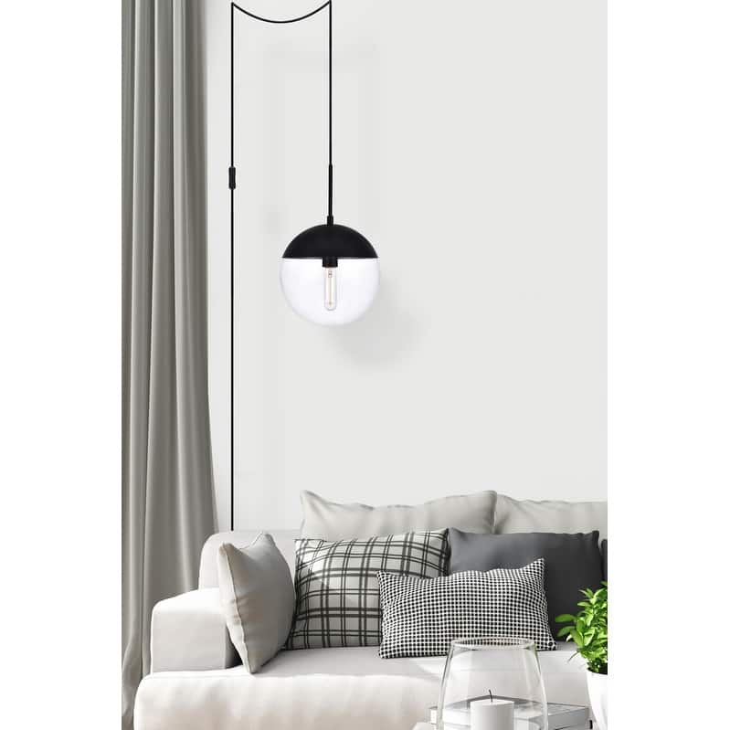 Elian 1-Light Plug in Pendant with Frosted White Shade - Black - 10" Diameter