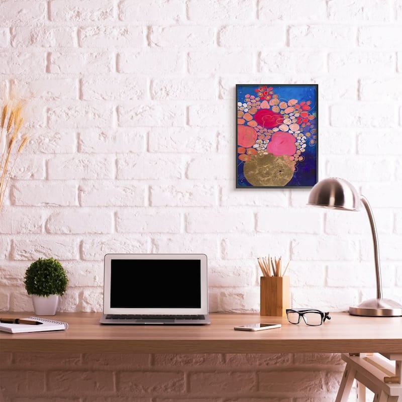 Stupell Abstract Whimsical Flower Vase Blue Pink Gold Framed Wall Art - Multi-Color