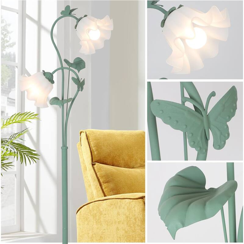 Office Floor Lamp with Botanical Acrylic Shade
