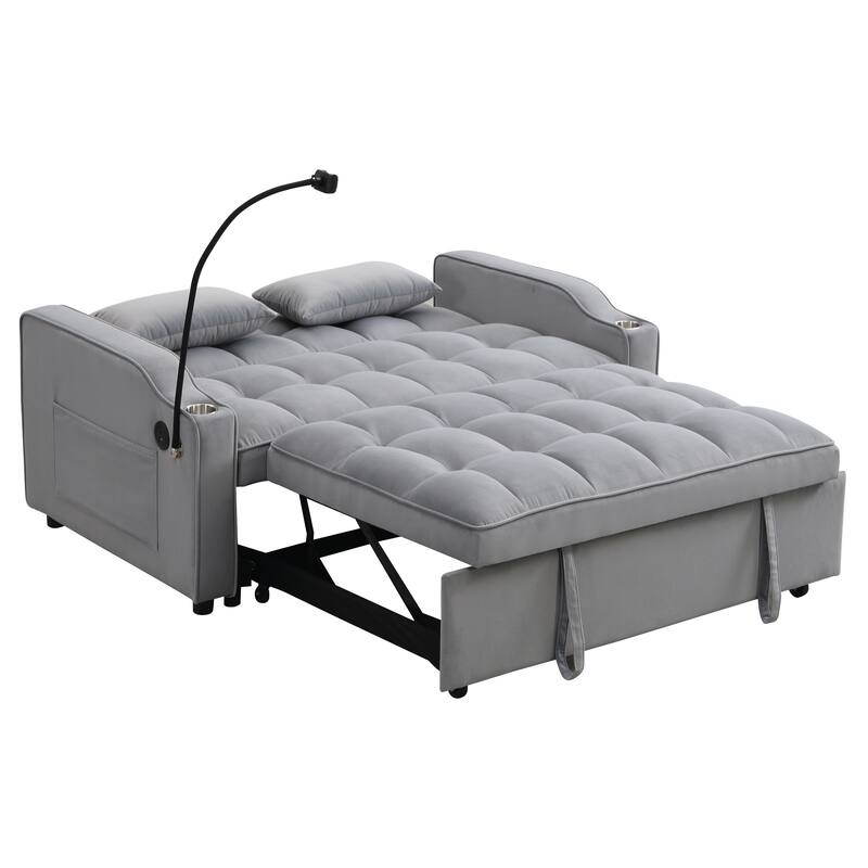 3 in 1 Velvet Convertible Sofa Bed with Pillows and Pockets