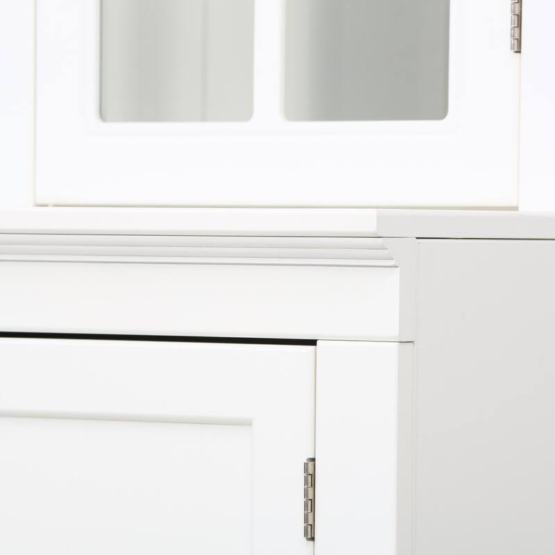 Set of Two 75.25'' Tall Pantry with Double Glass Doors, Traditional Style China Cabinet Hutch Cabinet - White